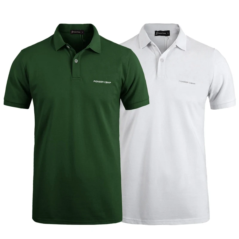 army green white Pionner Camp, 2 пары в упаковке, популярная мужская рубашка поло, Классическая Деловая и Повседневная однотонная мужская рубашка поло с коротким рукавом, дышащая футболка-поло - Цвет: army green white