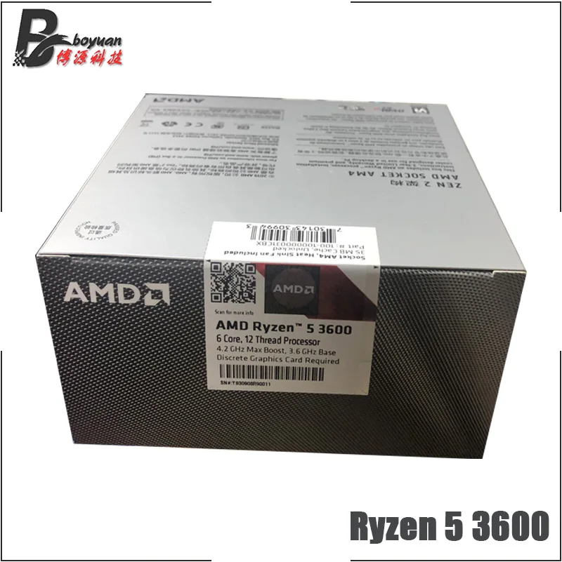 Процессор AMD Ryzen 5 3600 R5 3600 3,6 ГГц шестиядерный ЦП с 12 потоками 7нм 65 Вт L3 = 32 м 100-000000031 сокет AM4 и с вентилятором