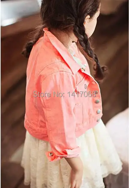 Retail 1PCS 2014 denim jacket candy color Kids Child Baby girl outerwear girls coat children clothing Girls free shipping | Детская