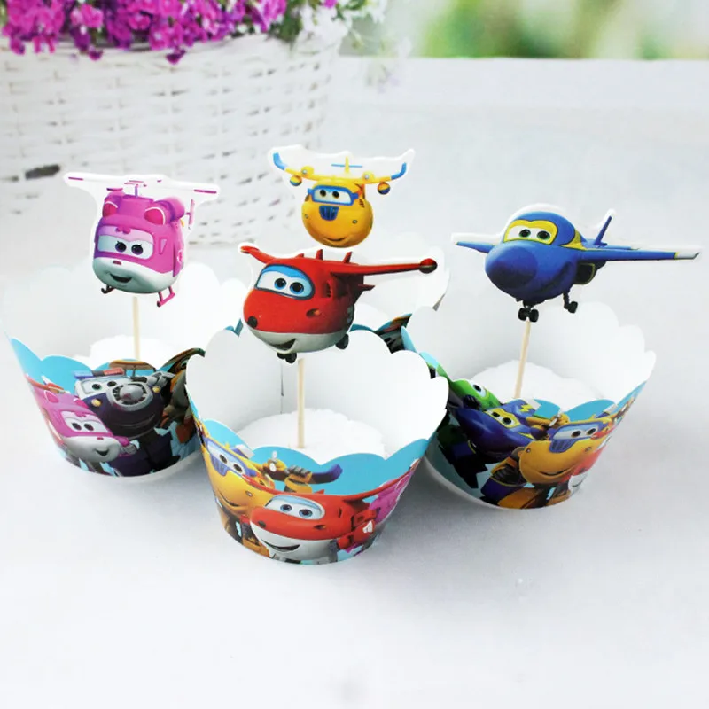 Горячие Super Wings мини самолет упаковка Бумага Чашки вставка набор 12 шт. Toppers +
