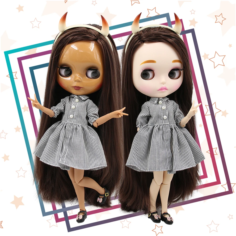 ICY DBS Blyth кукла игрушка прямые каштановые волосы шарнир тела Дьявол Рог платье
