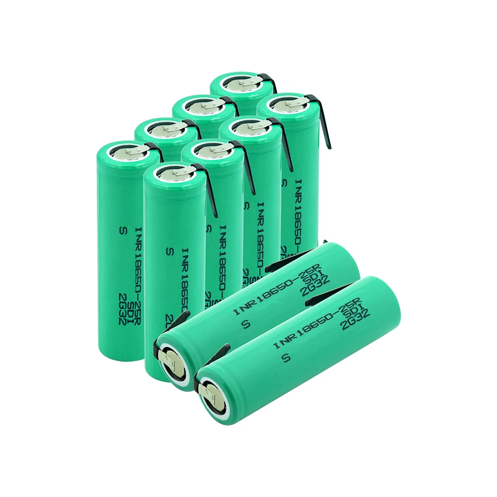 10 pieces 6/8/10 шт. 3,7 V 20A разрядки 18650-25R 18650 аккумуляторных батарей PTC заряжается защищенный INR1865025R литий-ионные аккумуляторы с 2 вкладки - Цвет: 10 pieces