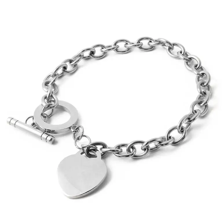 silver color Новинка, модные браслеты из нержавеющей стали, звенья и цепи, золотые, серебряные, цветные браслеты с сердцем для влюбленных, для женщин, девушек, подарок на день рождения - Окраска металла: silver color