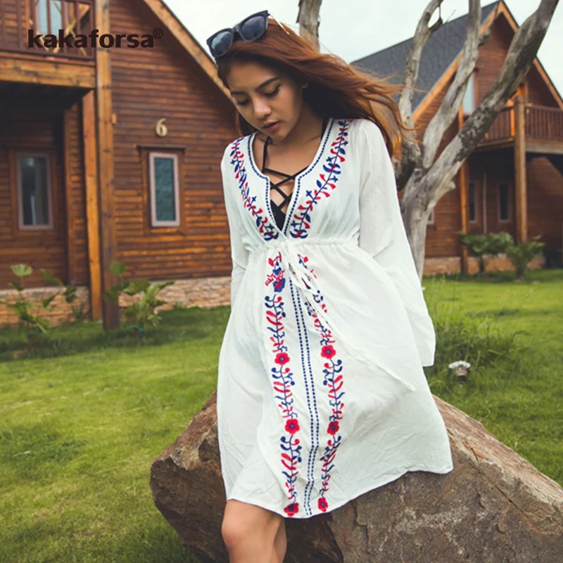 Женский пляжный купальный костюм Kakaforsa Пляжное Платье парео с цветочной вышивкой