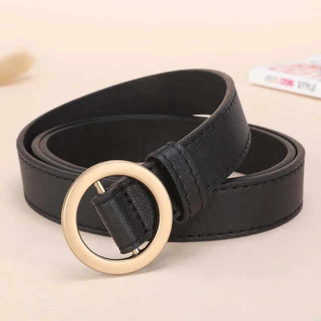 SSM01blcak gold JIFANPAUL Женские Простые универсальные пояса из натуральной кожи модные панк круглые пряжки декоративные джинсы Тонкий ремень - Цвет: SSM01blcak gold