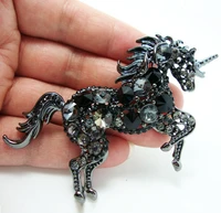 black unicorn horse brooch unique elegant art nouveau rhinestone crystal brooches pin pendant