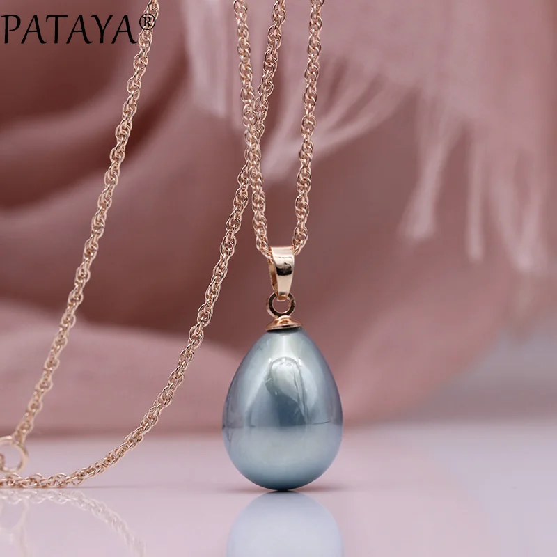 cyan-blue PATAYA, новинка 328, юбилейное длинное ожерелье в виде капли воды, женские модные ювелирные изделия, 585, розовое золото, свадебные Изящные Подвески с жемчугом - Окраска металла: cyan-blue