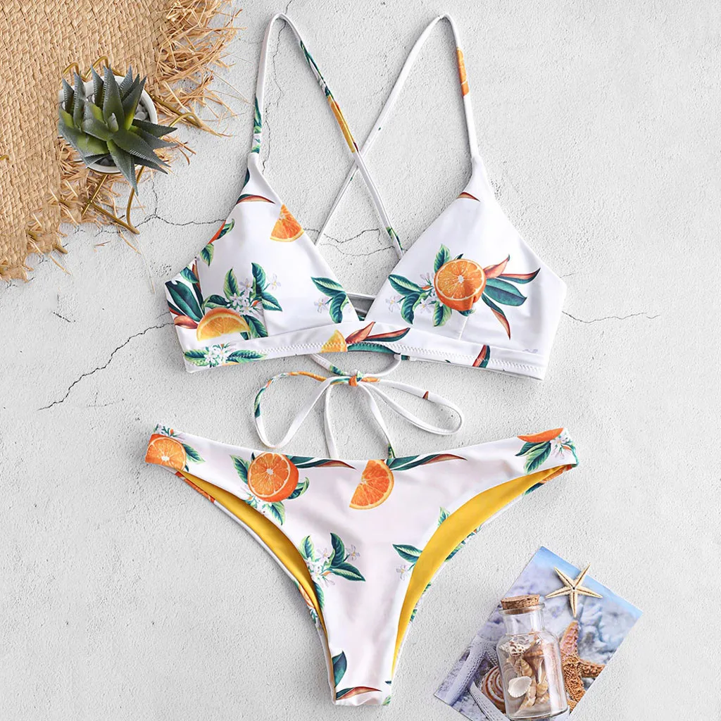 2019 сексуальный купальник Женский комплект бикини с цветочным принтом бандажный