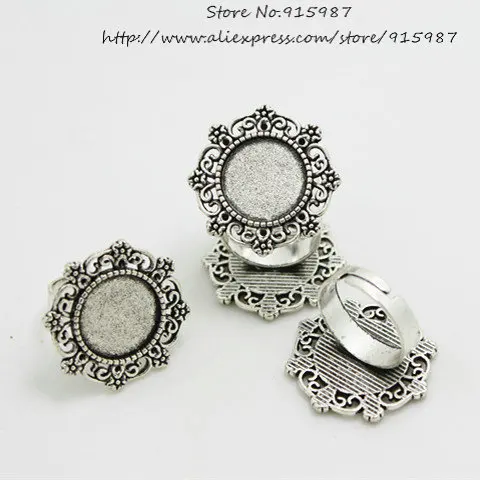 

Sweet Bell 15pcs Antique silver Alloy Filigree Adjustable Ring Bases Blanks 25mm (Fit 15mm Dia) Cabochon Settings Jewelry 8C1354