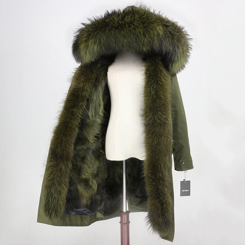 green green Верхняя одежда из водонепроницаемой ткани OFTBUY, длинная парка, зимняя куртка, женская шуба из натурального Лисьего меха, воротник из натурального меха енота, капюшон, уличная одежда - Цвет: green green