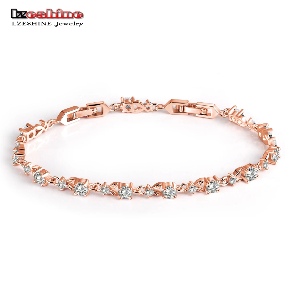 LZESHINE Новый Роскошный Браслет на Женщин из Розового Золота с Кристаллами из Кубического Циркония AAA Браслеты и Браслеты Украшения CBR0014.