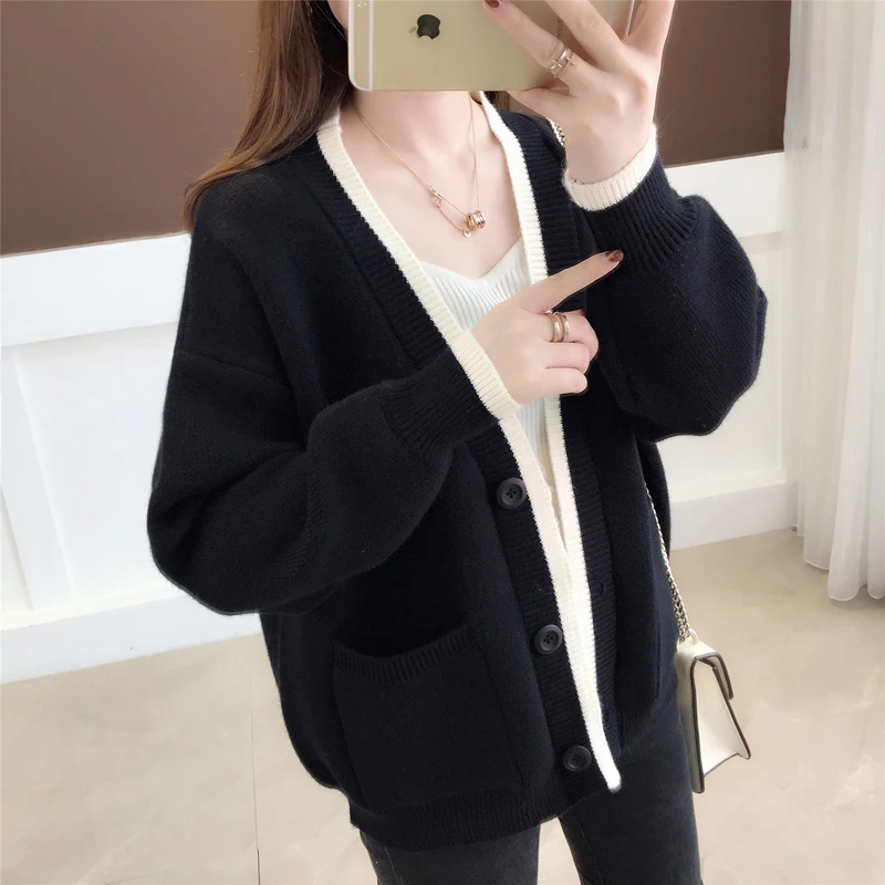 Женский свитер вязаный кардиган весна осень 2019 Корейская версия свободное