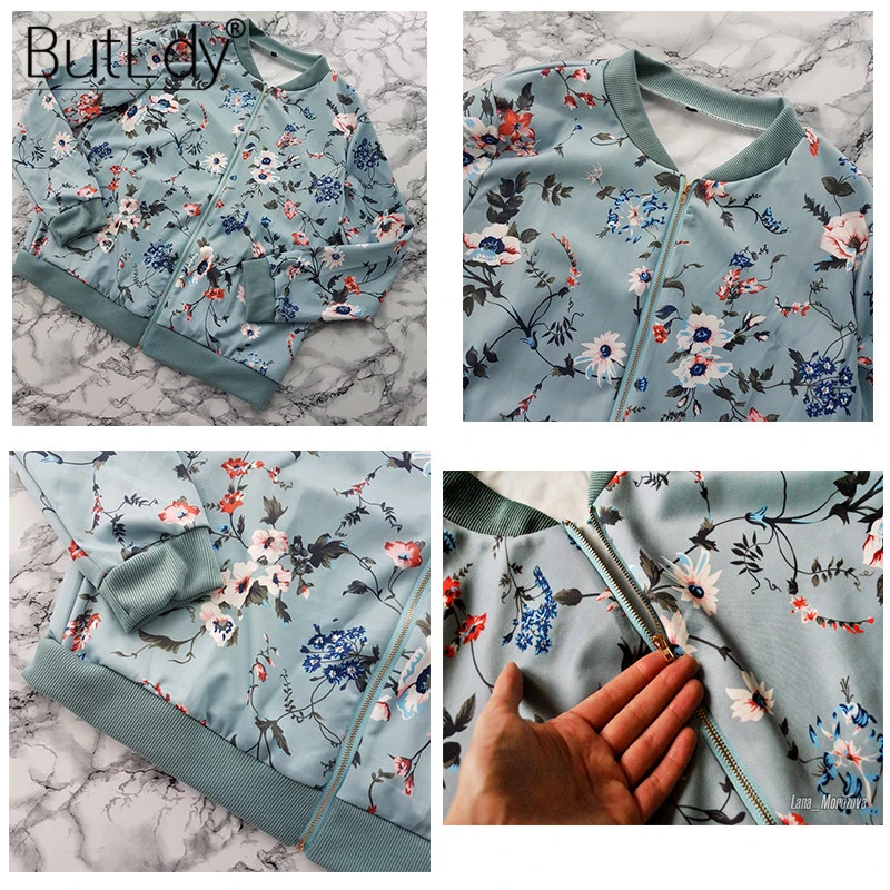 

Floral Print Zipper Casual Jacket Women 2019 Autumn Summer Long Sleeve Loose Bomber Jacket Coat O Neck Fashion Tops Outerwear
