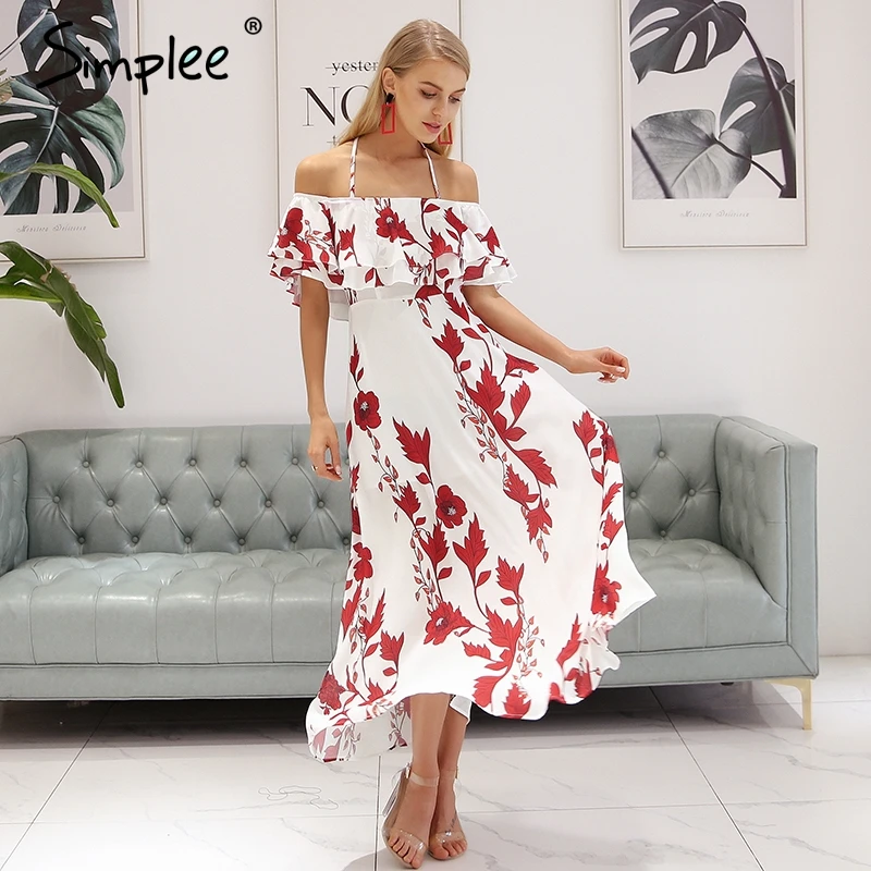 Simplee пикантные с открытыми плечами летнее платье для женщин Холтер спинки