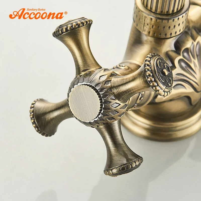 Accoona смеситель для кухни из античной латуни с резным узором корпус и ручка
