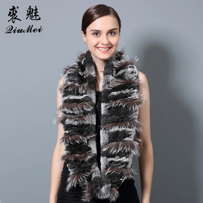 Шарф-кольцо женский из 100% натурального меха кролика и лисы зимний 2018 - купить по