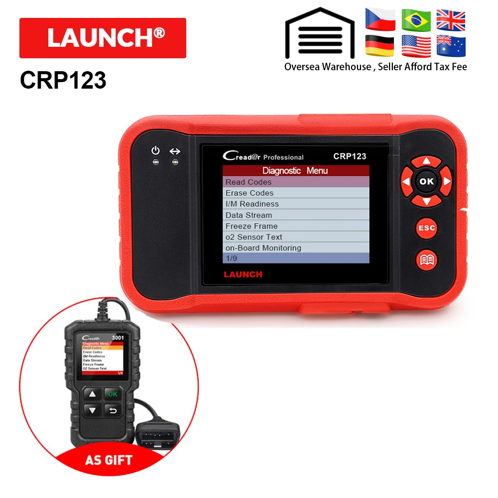 Launch X431 CRP123 CRP123E OBDII сканер кода тест двигателя/ABS/SRS/AT X-431 CRP 123 obd2 автоматический диагностический инструмент CR3001 подарок