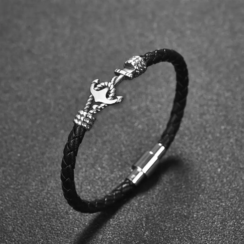 OBSEDE модный мужской черный кожаный браслет нержавеющая сталь магнитная простая