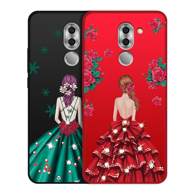 bling rose wedding dress goddess with rope and stand holder soft silicon case For Huawei Honor 6X / 6A Play |