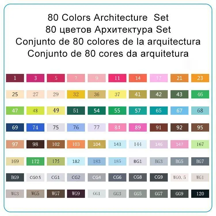 80Architecture Touchnew 30/40/60 цвет знак ручка набор сенсорный алкоголь жирный живопись ручка, ручка для студентов, двойной головкой цвет искусство одежда с ручной росписью - Цвет: 80Architecture