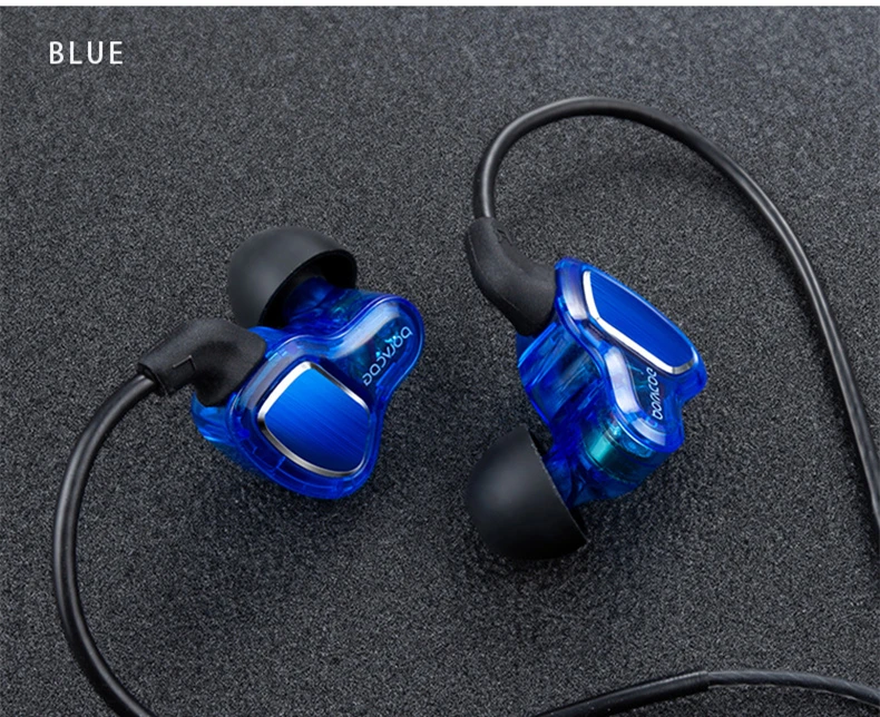 Blue D6 HIFI высокое качество звука наушники-вкладыши четырехъядерный двойной движущийся круг сабвуфер спортивные Висячие наушники с шумоподавлением - Цвет: Blue