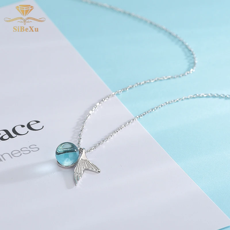 Женское ожерелье с подвеской русалочкой из серебра 925 пробы в виде рыбьего Кита и