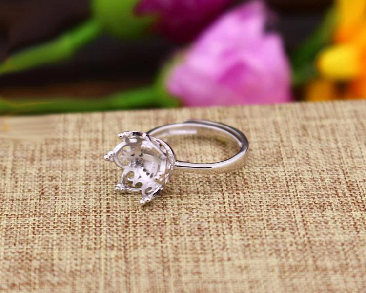 925 Sterling Silver Color Adjustable Crown Ring Blanks 9MM 10MM Cabochon Rings Settings Findings