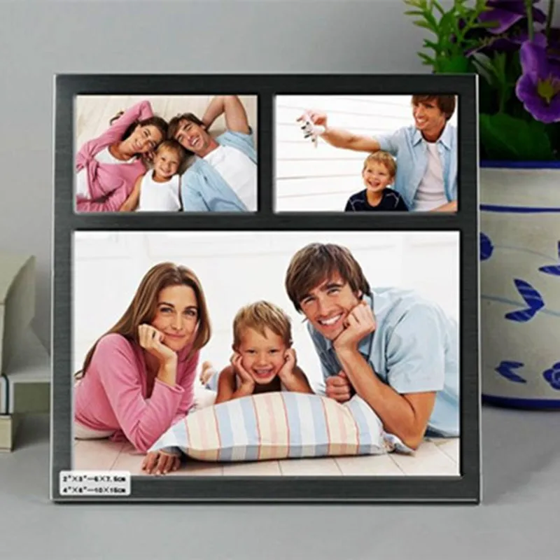 Металлическая фоторамка 6 дюймов 3 дюйма Комбинированная рамка три домашнего
