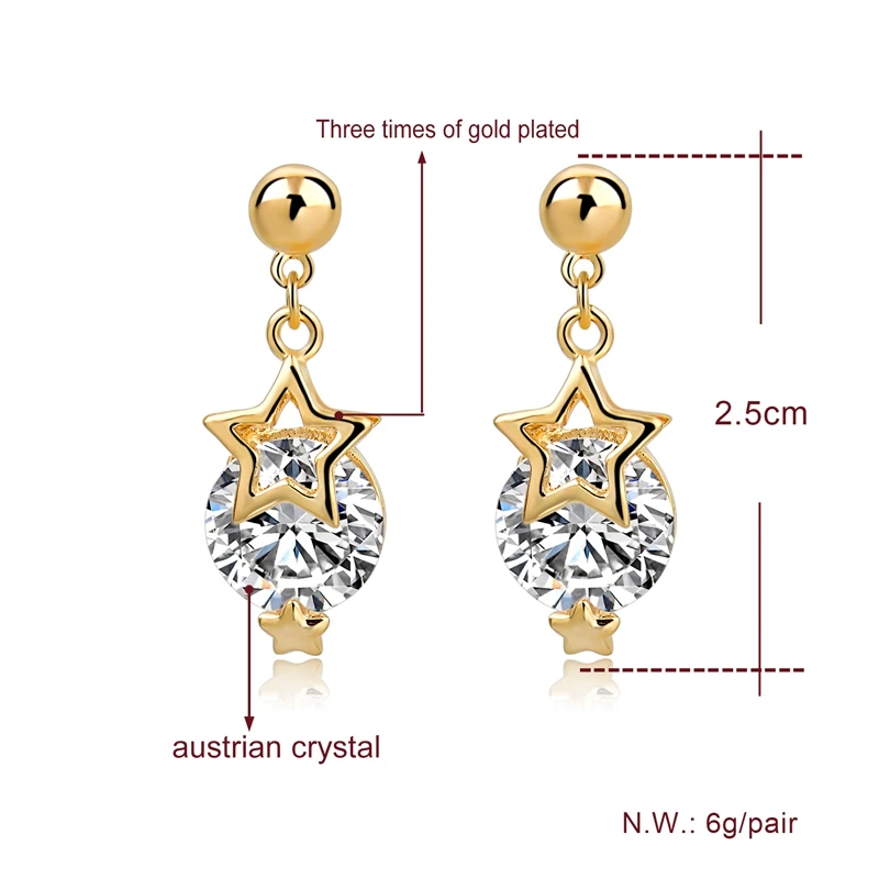 Женские серьги-гвоздики со звездами TOUCHEART свадебные серьги золотого цвета с