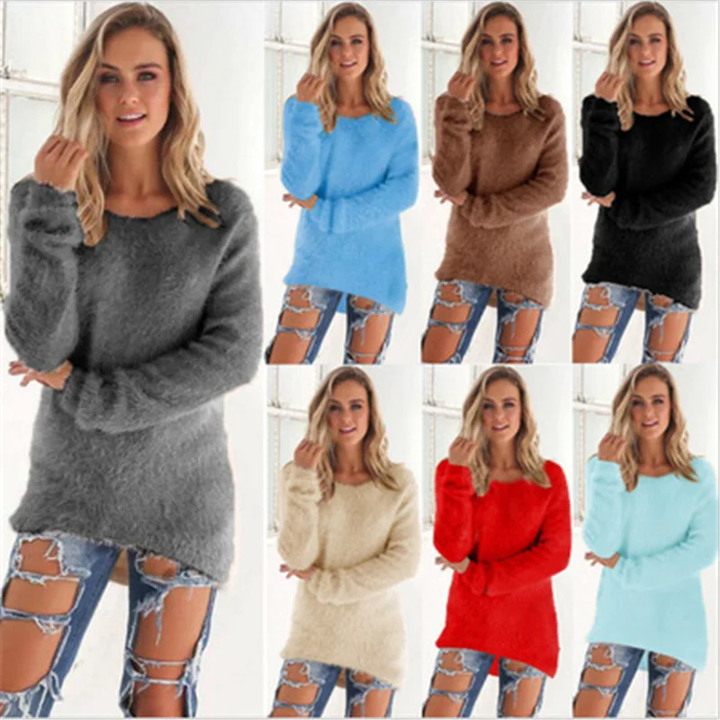 

2018 autumn and winter hot sale models fashion solid color large size trend round neck long sleeve women's sweater tops G15