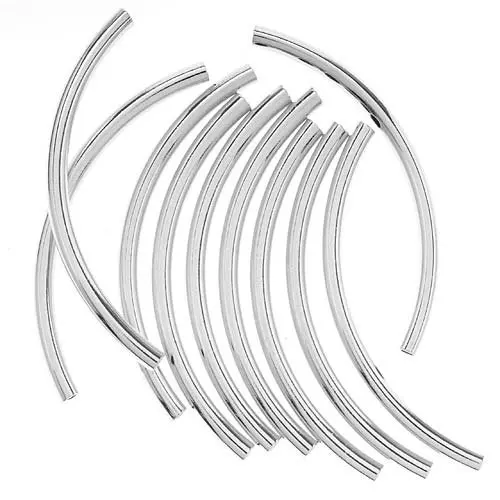 

100pcs/set Silver Gold Plated Long Curved Noodle Tube Beads for DIY Jewelry Findings 2x25 2x35mm
