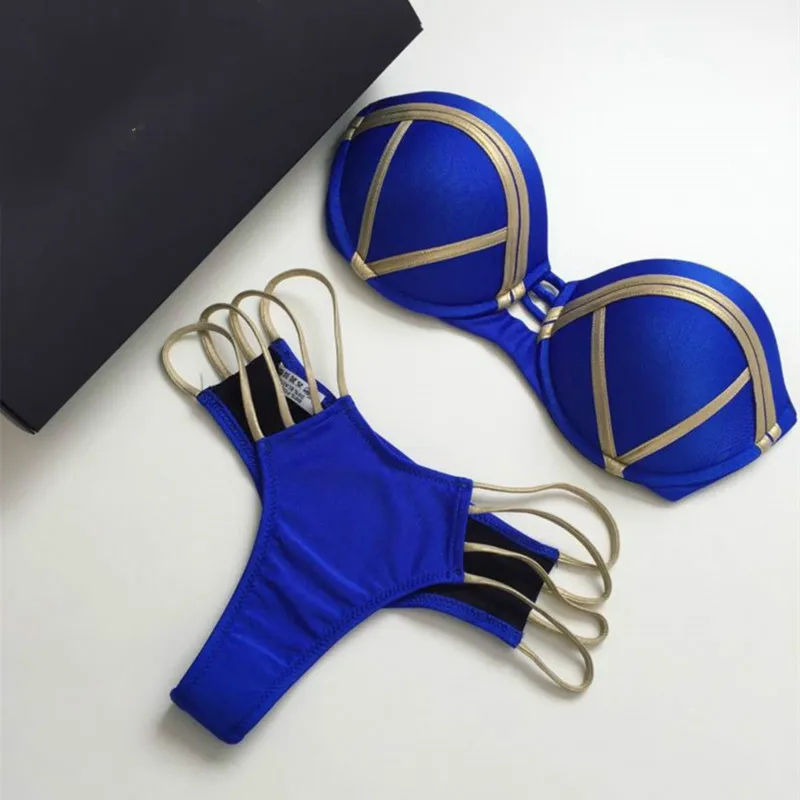 2018 Gold Stamping Bikini Set Sexy Padded Women Swimsuit Push Up Bandeau Swimwear Summer Beachwear Brazil Bathing Suit |