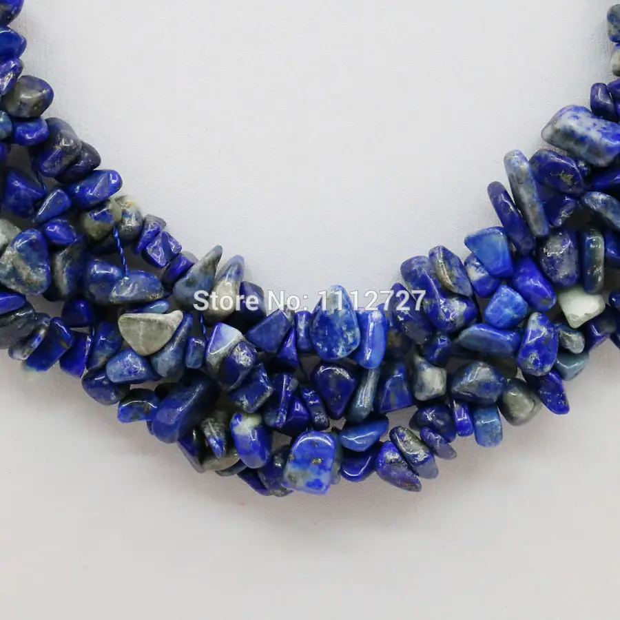 Irregular Lapis lazuli Beads 3Rows Necklace Chain Jewelry Girls Party Gifts 18inch Stone Fitting Accessory Crafts Blue | Украшения и