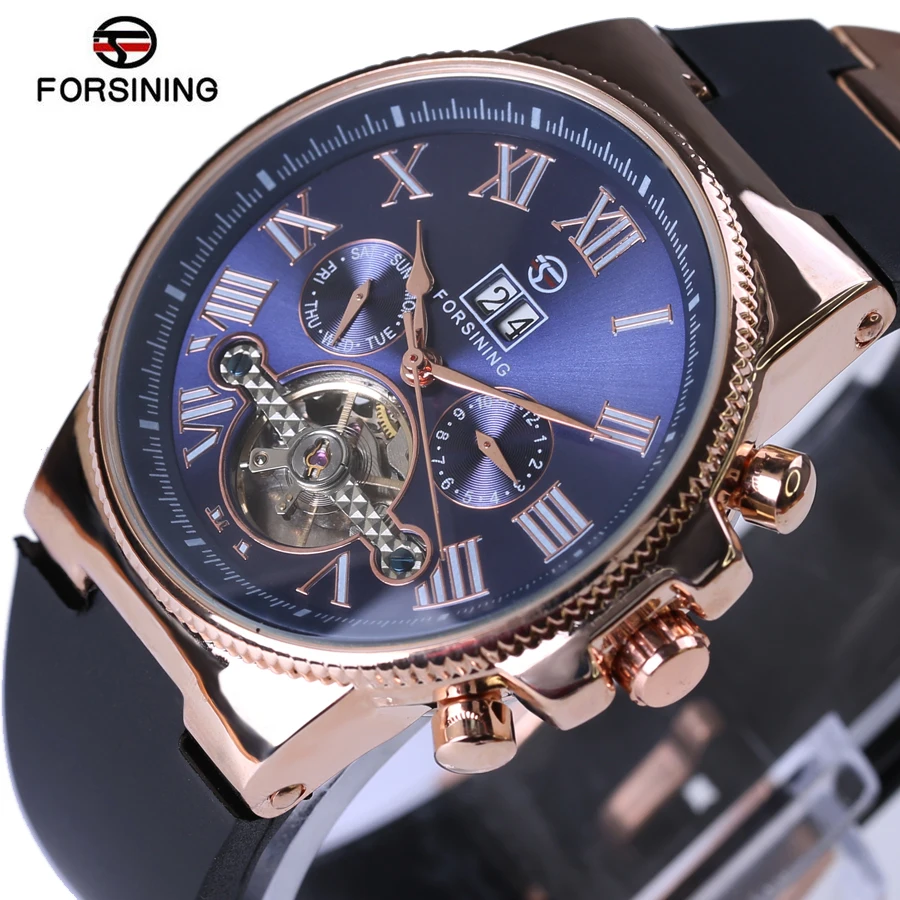 Часы наручные Forsining Мужские автоматические брендовые Роскошные с мягкой