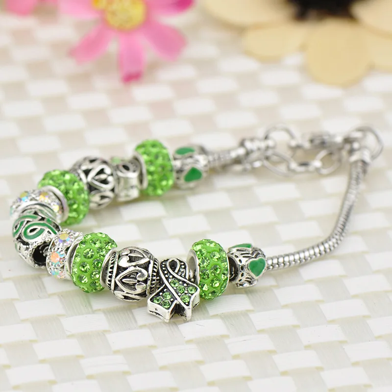 Модный серебряный браслет с шармами для женщин Хрустальный цветок бусины