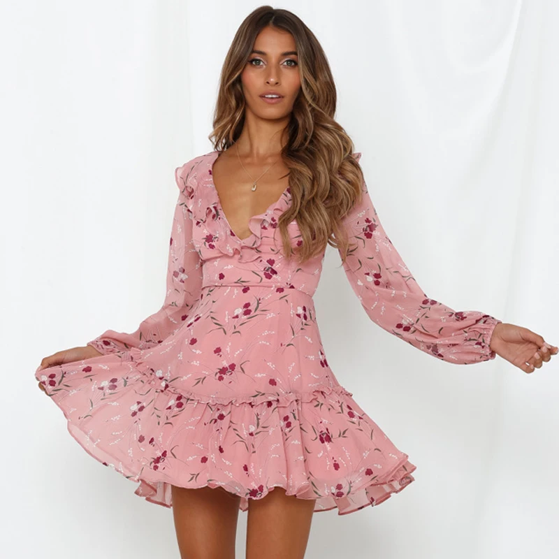 Сексуальное платье с оборками на спине и глубоким v-образным вырезом женское