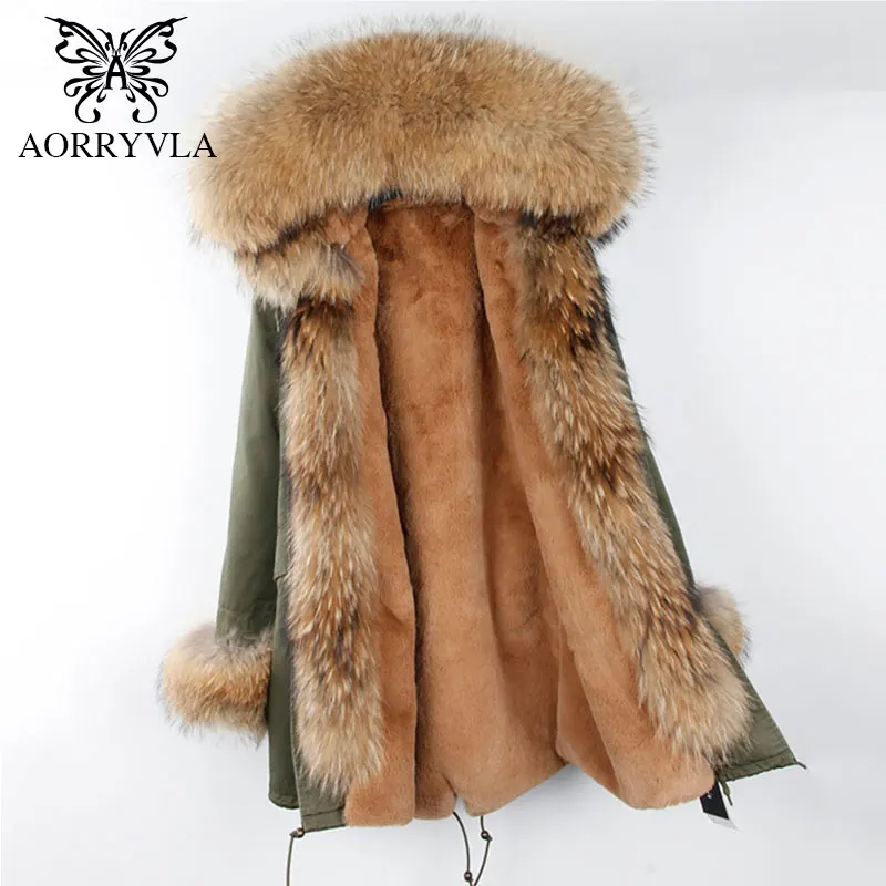 AORRYVLA 2017 новинка женская длинные зимняя парка с мехом енота натуральный мех