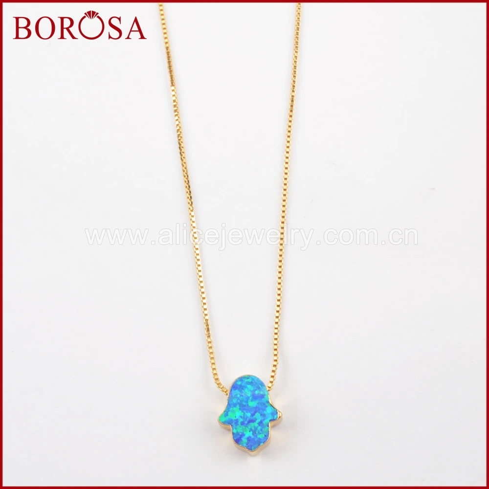 Женский кулон с опалом BOROSA белый и синий японский опал золотой ожерелье G1494 |