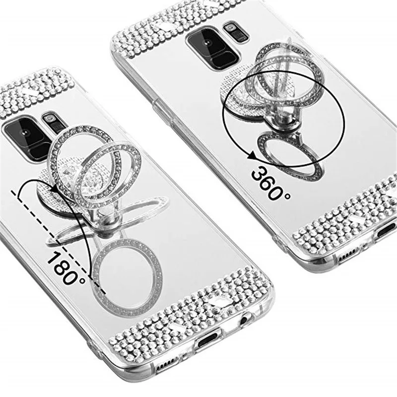 Блестящие зеркальные чехлы с бриллиантовым кольцом для телефона Samsung Galaxy S9 Plus S4 S5