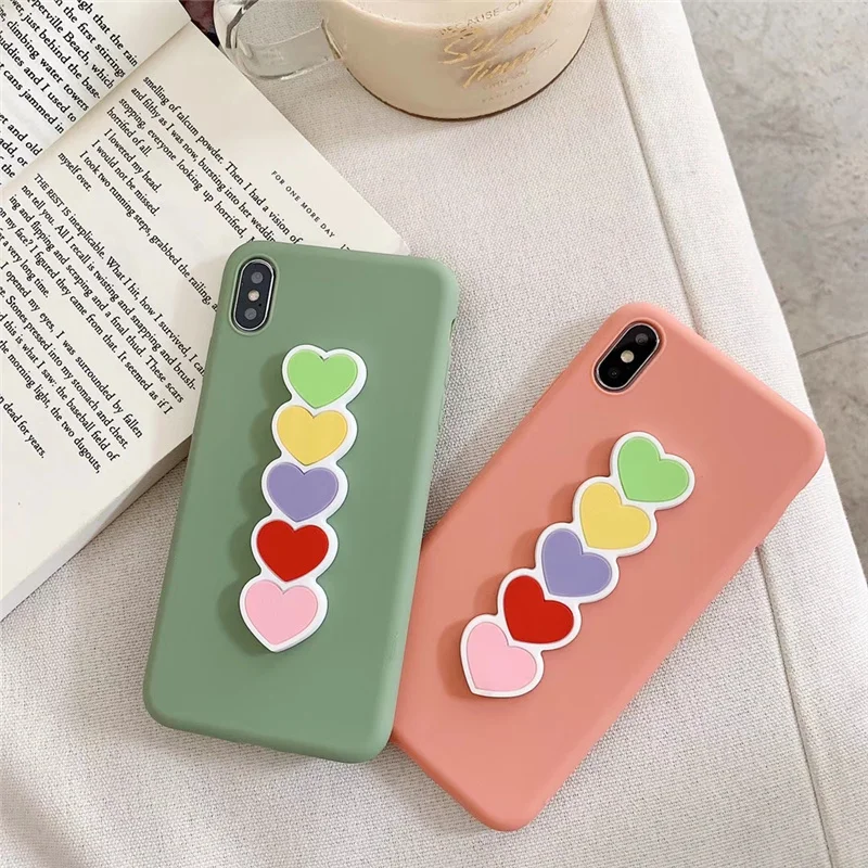 Love heart print bracket women case for iphone6 6s 7plus xs max pink scrub silicon soft cover iphone 6 s 8 7 plus x xr xsmax |