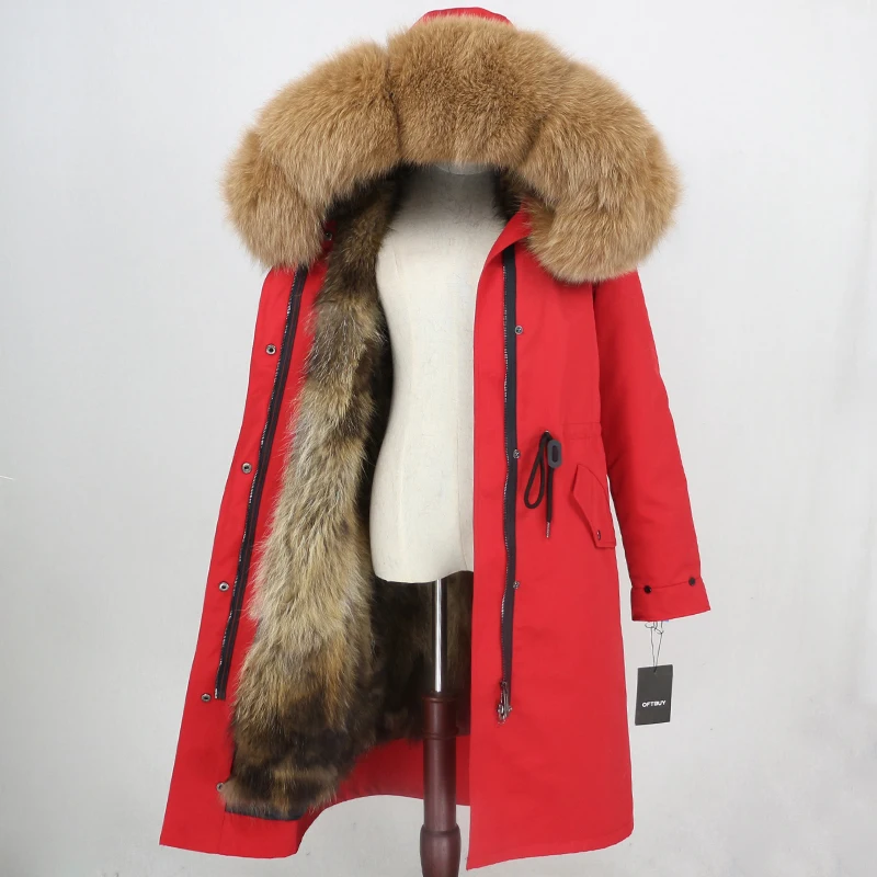 red camel Пальто с натуральным мехом, бренд X-long Parka, водонепроницаемая ткань, верхняя одежда, зимняя куртка для женщин, натуральный Лисий мех, капюшон, подкладка из лисьего меха, отстегивается - Цвет: red camel