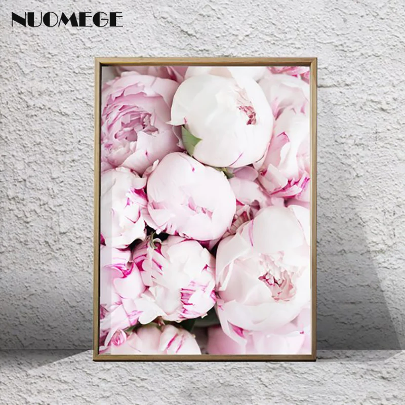 Розовый фон с принтом пионов для художественного оформления стен Love постер