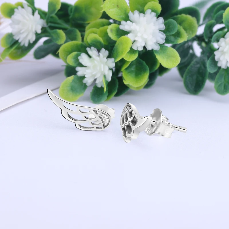 Женские серьги-гвоздики в Корейском стиле с крыльями ангела из стерлингового