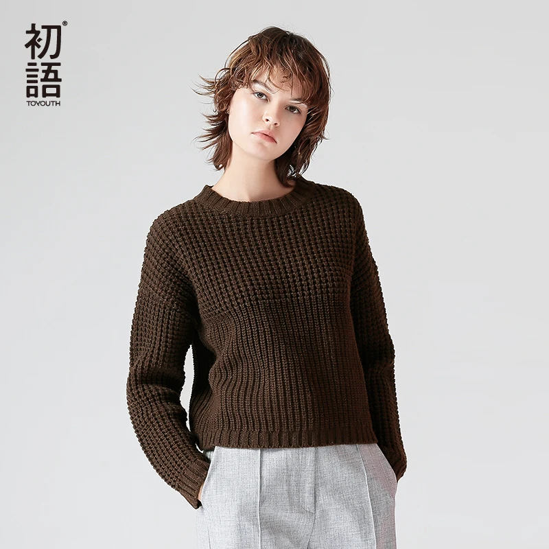 Toyouth Winter Women Sweaters and Pullovers Korean Style Long Sleeve Casual Troict Sweater Solid Knitted Jumpers Sweter Mujer | Женская