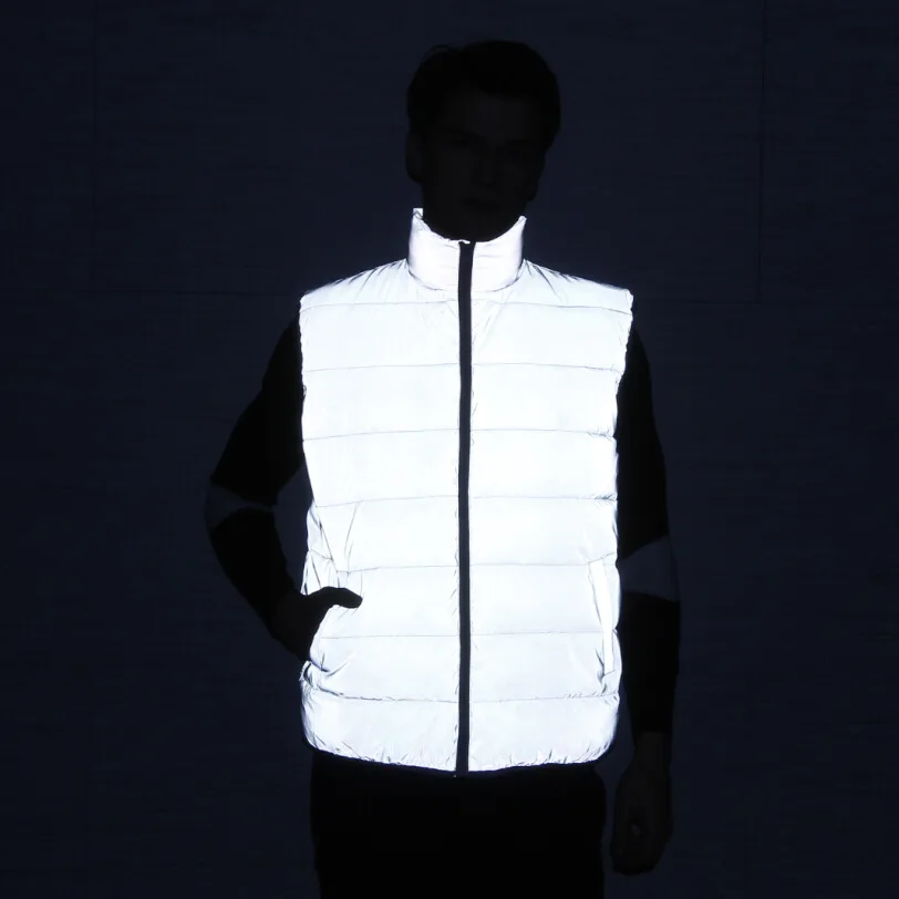 

Full reflective vest Autumn Winter men women Down cotton warm waistcoat New Couple Sleeveless jacket night Riding streetwear