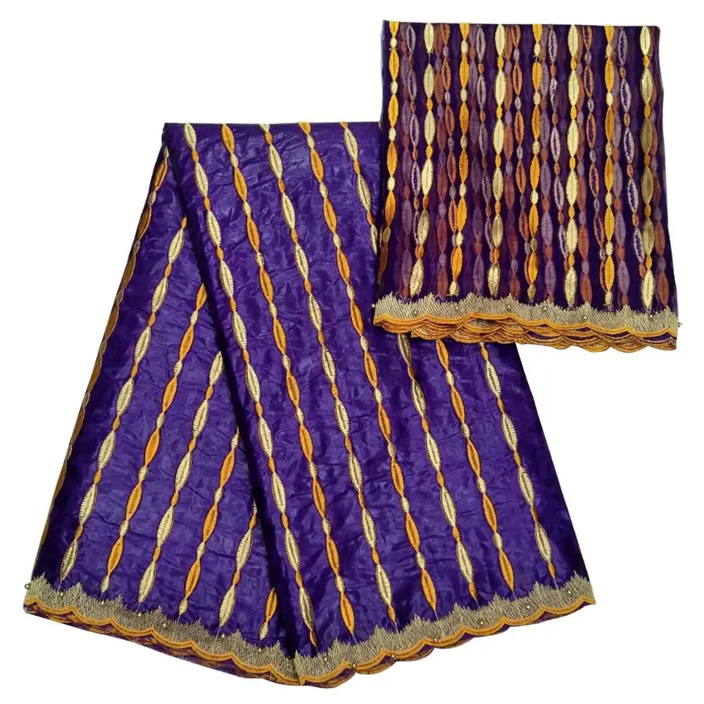 African royal blue bazin riche getzner 5 yards and tulle lace 2 purple orange african fabric high quality for dress | Дом и сад