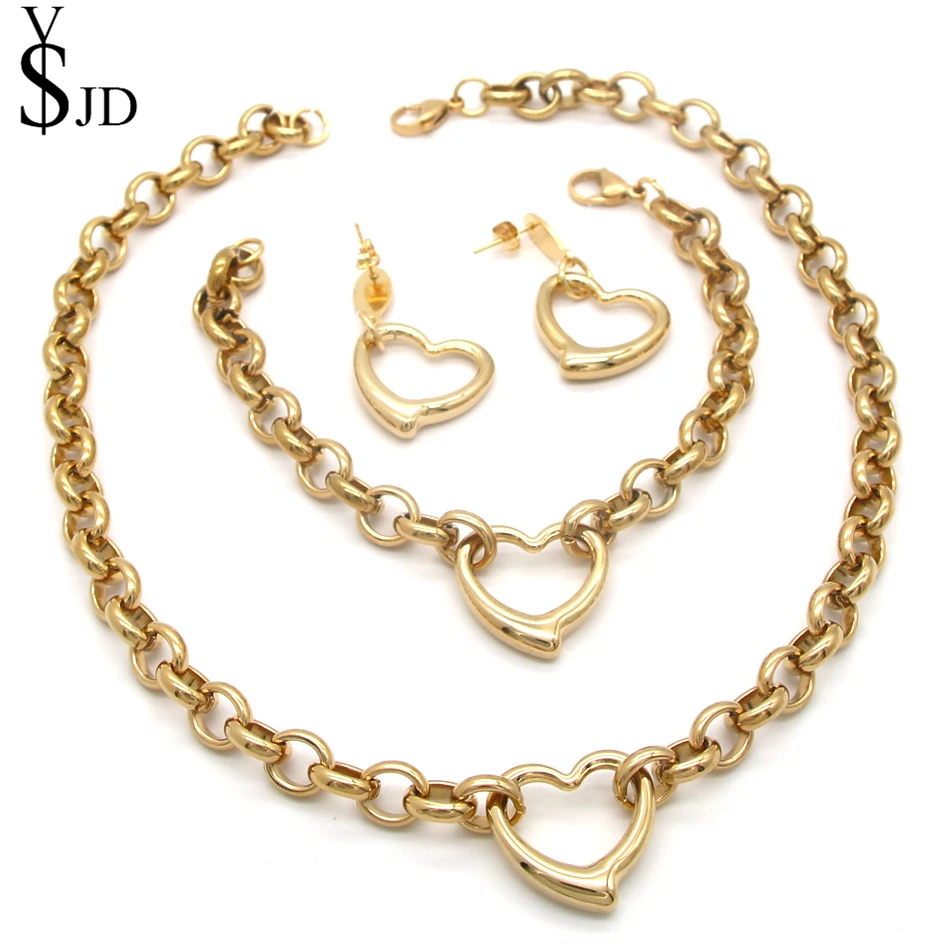 YSJD Модные Ювелирные наборы Золото Нержавеющая сталь сердце кулон ожерелье и
