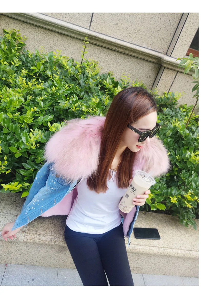 2018 Новая модная зимняя куртка пальто женская джинсовая с дырками настоящий