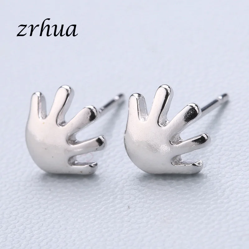 palm ZRHUA 925 пробы серебряные сплайсинга милые серьги-гвоздики с животными для женщин повседневные Девушки Brincos личность Стерлинговое Серебро-ювелирные изделия - Окраска металла: palm