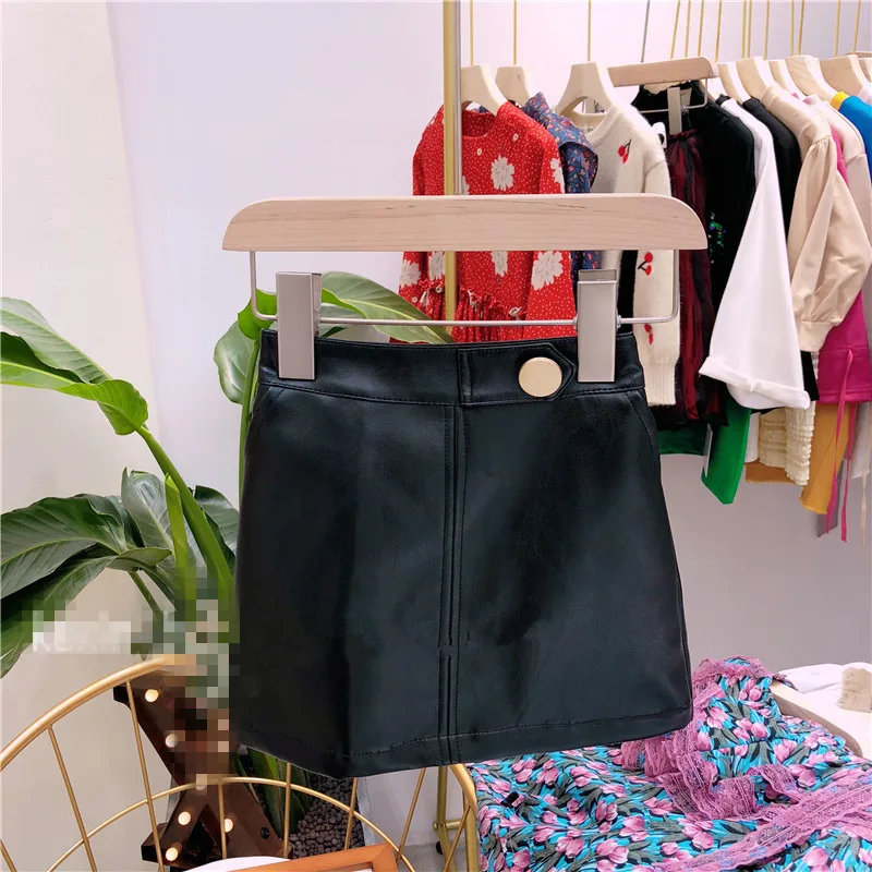 Весенне-осенняя юбка из искусственной кожи для девочек 2 цвета одежда малышей 3-7